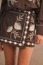 Load image into Gallery viewer, NEWEST ARRIVAL Brown Floral Embroidered Button Down Mini Skirt Set
