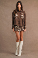 Load image into Gallery viewer, NEWEST ARRIVAL Brown Floral Embroidered Button Down Mini Skirt Set
