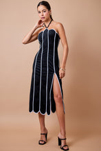 Load image into Gallery viewer, NEWEST ARRIVAL Black/White Suede Scallop Trim Midi Halter Dress
