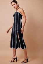 Load image into Gallery viewer, NEWEST ARRIVAL Black/White Suede Scallop Trim Midi Halter Dress
