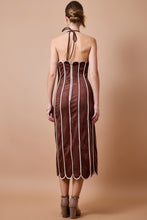 Load image into Gallery viewer, NEWEST ARRIVAL Brown/Tan Suede Scallop Trim Midi Halter Dress
