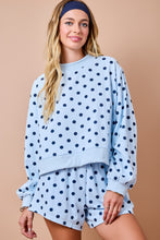 Load image into Gallery viewer, NEWEST ARRIVAL Blue/Navy Polka Dot Sweater Shorts Set
