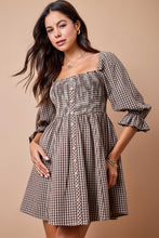 Load image into Gallery viewer, NEWEST ARRIVAL Brown Gingham Smocked Dress

