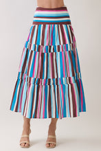 Load image into Gallery viewer, NEWEST ARRIVAL Blue/Brown/Pink Striped Button Down Maxi Skirt Set
