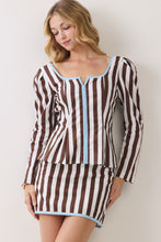 Load image into Gallery viewer, NEWEST ARRIVAL Brown/Blue Striped Mini Skirt Set
