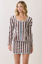 Load image into Gallery viewer, NEWEST ARRIVAL Brown/Blue Striped Mini Skirt Set
