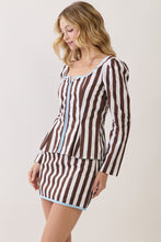 Load image into Gallery viewer, NEWEST ARRIVAL Brown/Blue Striped Mini Skirt Set
