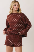 Load image into Gallery viewer, NEWEST ARRIVAL Chocolate Brown Polka Dot Sweat Short Lounge Set
