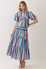 Load image into Gallery viewer, NEWEST ARRIVAL Blue/Brown/Pink Striped Button Down Maxi Skirt Set
