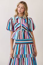 Load image into Gallery viewer, NEWEST ARRIVAL Blue/Brown/Pink Striped Button Down Maxi Skirt Set

