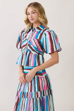 Load image into Gallery viewer, NEWEST ARRIVAL Blue/Brown/Pink Striped Button Down Maxi Skirt Set
