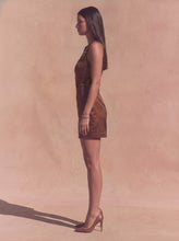 Load image into Gallery viewer, NEWEST ARRIVAL Brown Satin Lace Mini Dress
