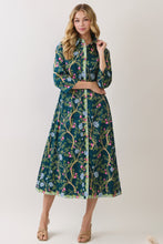 Load image into Gallery viewer, NEWEST ARRIVAL Teal/Green Botanical Print Button Down Midi Dress
