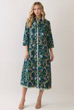 Load image into Gallery viewer, NEWEST ARRIVAL Teal/Green Botanical Print Button Down Midi Dress
