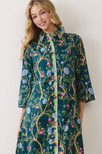 Load image into Gallery viewer, NEWEST ARRIVAL Teal/Green Botanical Print Button Down Midi Dress
