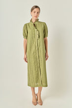 Load image into Gallery viewer, NEWEST ARRIVAL Deep Olive Eyelet Puff Sleeve Midi Dress
