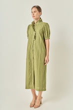 Load image into Gallery viewer, NEWEST ARRIVAL Deep Olive Eyelet Puff Sleeve Midi Dress
