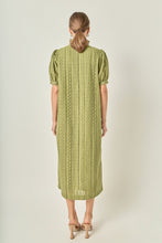 Load image into Gallery viewer, NEWEST ARRIVAL Deep Olive Eyelet Puff Sleeve Midi Dress
