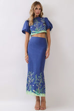 Load image into Gallery viewer, NEWEST ARRIVAL Navy Botanical Print Crop Midi Skirt Set
