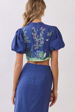 Load image into Gallery viewer, NEWEST ARRIVAL Navy Botanical Print Crop Midi Skirt Set
