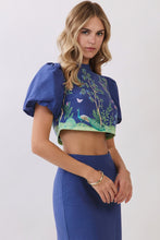Load image into Gallery viewer, NEWEST ARRIVAL Navy Botanical Print Crop Midi Skirt Set
