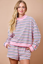 Load image into Gallery viewer, NEWEST ARRIVAL Pink Multi Striped Mock Neck Comfy Shorts Set
