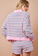 Load image into Gallery viewer, NEWEST ARRIVAL Pink Multi Striped Mock Neck Comfy Shorts Set
