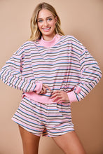 Load image into Gallery viewer, NEWEST ARRIVAL Pink Multi Striped Mock Neck Comfy Shorts Set
