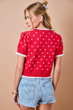 Load image into Gallery viewer, NEWEST ARRIVAL Red/White Polka Dot Lettuce Trim Cardigan
