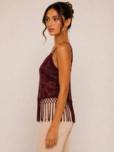 Load image into Gallery viewer, NEWEST ARRIVAL *PREORDER 9/25* Burgundy Fringe Mesh Top
