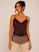 Load image into Gallery viewer, NEWEST ARRIVAL *PREORDER 9/25* Burgundy Fringe Mesh Top
