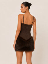 Load image into Gallery viewer, NEWEST ARRIVAL Brown Faux Fur Bottom Trim Slip Dress
