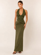 Load image into Gallery viewer, NEWEST ARRIVAL *PREORDER 9/25* Olive Green Halter Lace Maxi Dress
