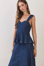 Load image into Gallery viewer, NEWEST ARRIVAL Dark Denim Peplum Maxi Skirt Set
