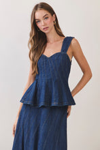 Load image into Gallery viewer, NEWEST ARRIVAL Dark Denim Peplum Maxi Skirt Set

