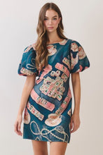 Load image into Gallery viewer, NEWEST ARRIVAL Novelty Mahjong Print Puff Sleeve Dress
