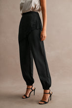 Load image into Gallery viewer, NEWEST ARRIVAL Black Satin Asymmetrical Lace Trim Jogger Pants
