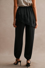 Load image into Gallery viewer, NEWEST ARRIVAL Black Satin Asymmetrical Lace Trim Jogger Pants
