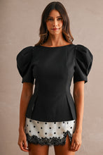 Load image into Gallery viewer, NEWEST ARRIVAL Black V-Back Puff Sleeve Blouse
