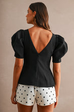 Load image into Gallery viewer, NEWEST ARRIVAL Black V-Back Puff Sleeve Blouse
