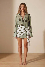 Load image into Gallery viewer, NEWEST ARRIVAL Olive/Black Polka Dot Sheer Shirt Scarf Dress
