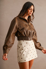 Load image into Gallery viewer, NEWEST ARRIVAL Brown Faux Leather Crop Jacket
