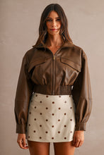 Load image into Gallery viewer, NEWEST ARRIVAL Brown Faux Leather Crop Jacket
