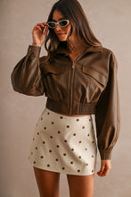 Load image into Gallery viewer, NEWEST ARRIVAL Brown Faux Leather Crop Jacket
