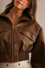 Load image into Gallery viewer, NEWEST ARRIVAL Brown Faux Leather Crop Jacket
