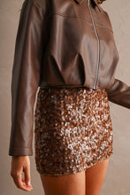 Load image into Gallery viewer, NEWEST ARRIVAL Brown Sequin Mini Skirt
