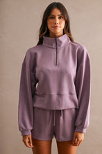 Load image into Gallery viewer, NEWEST ARRIVAL Dusty Purple Mock Half Zip Comfy Shorts Set
