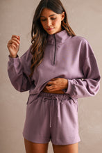 Load image into Gallery viewer, NEWEST ARRIVAL Dusty Purple Mock Half Zip Comfy Shorts Set
