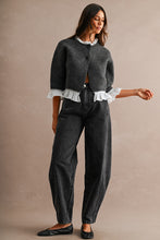 Load image into Gallery viewer, NEWEST ARRIVAL Charcoal Poplin Contrast Knit Cardigan
