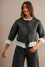 Load image into Gallery viewer, NEWEST ARRIVAL Charcoal Poplin Contrast Knit Cardigan
